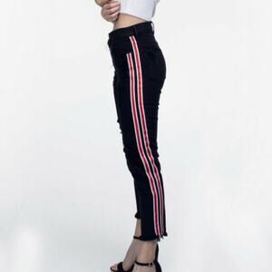 Revice Ruby Tuesday Black Hi Rise Raw Hem Racing Stripe Jeans Size 25